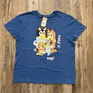 Bluey Womens (Size L) Blue Bluey Family Graphic Print Cotton T-Shirt - New! NWT